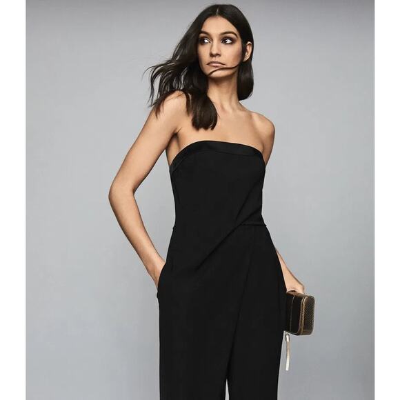 Reiss Toni Silk Satin Trimmed Strapless Tube Sleeveless Bandeau Jumpsuit Size 2 - Picture 9 of 11